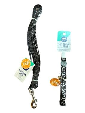 Walkabout City Black Star Cat Collar & Leash Set - Easy-Release Adjustable